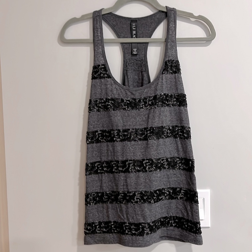 LJ Black Premium Sequin Striped Tank Top